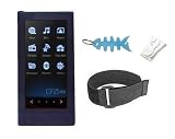Black Silicone Case + Armband + Belt Clip + Light Blue Fishbone Style Keychain for Samsung YP-P3 MP3 Player 8GB / 16GB by HappyZone