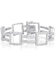 Designer Inspired Basket Link Diamond C.Z. Tennis Sterling Silver Bracelet