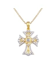 18k Yellow Gold Plated Sterling Silver Diamond Accent Cross Pendant Necklace, 18"