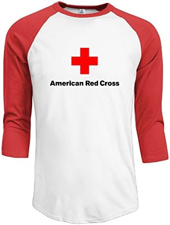 Texhood Men's ARC Amerian Red Cross Customized 100% Cotton Three-Quarter Sleeve Raglan Henley Shirt Red M