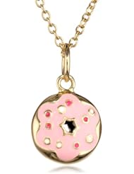 Little Miss Twin Stars Girls 14K Gold Pink Frosted Sprinkle Donut Pendant Necklace, 14"