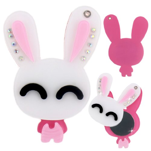 Ancerson Lovely Fashion Multifunctional Animal Design Mirror / Phone Case Decoration Accessory such as iPod Touch 2 3 4 5, iPhone 4 4S 5 5C 5S, Samsung Galaxy S4 I9500/ S4 Mini/ S5 I9600/ S3 I9300/ Note 2 N7100/ Note 3 N9000/ Mega 6.3 I9200/ Mega 5.8 I9152, LG Nexus 5, LG G2/ G2 mini/ G Flex/ G Pro 2/ LG F70/ LG Optimus G Pro E980 F240 E986 F240k, Nokia Lumia 928 520 720 1020 1520, Sony Xperia L36h/ L39h/ Z1S/ M2/ Z2/ T2/ E1, Motorola Moto G/ X, HTC One M7/ X/ Max/ M8, Huawei Ascend P6 (Pink Rose Red White Cute Rabbit with Long ears)
