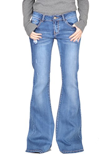 Glamour Outfitters 60s 70s Ripped Distressed Denim Flared Jeans - Blue