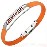 New Orange Rubber Bracelet with Stainless Steel Greek key Design, Length 22cms.