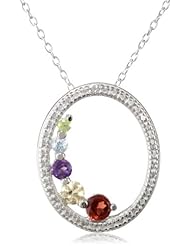 Sterling Silver Multi-Gemstone and Diamond Accent Pendant Necklace, 18"