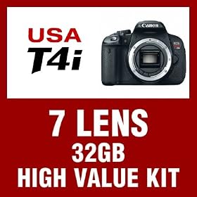 Canon EOS Rebel T4i Digital SLR Camera Body with 7 Lens Kit including 2 Canon Lenses: EF 28-135mm f/3.5-5.6 IS USM & EF 50mm f/1.8 II + Tamron AF 70-300mm F/4-5.6 Di LD Macro Zoom + 500mm f/8.0 Preset Telephoto + 650-1300mm Long Range Lens + 32 GB & Deluxe Accessory Bundle