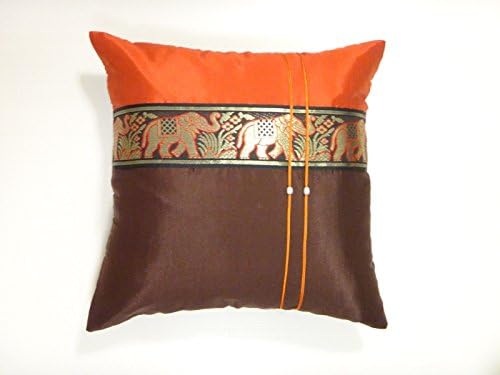 1 Silk Decorative Throw Accent Silk Pillowcase Thai Elephant 16x16 Cushion Cover.