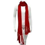 Red Thick Jumbo Knit Long Winter Scarf W/Fringe