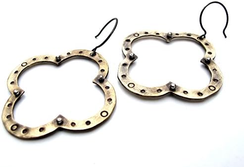 Quatrefoil Earrings - hand cut brass and sterling silver