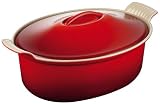 Le Creuset Cast Iron Heritage Oval Roasting Dish, Cerise, 3.7 Litre