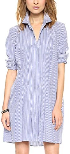Azbro Women's Casual Blue White Stripe Shirt Dress