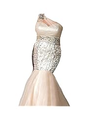 One Shoulder Tulle Lace Crystal Fitted Mermaid  Dress with a Brush/Sweep Train 
