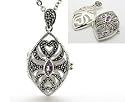 Scent Locket Marcasite and Genuine Amethyst Filigree Sterling Silver Aromatherapy Pendant with 20" Chain Necklace