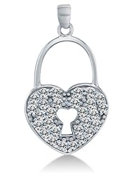 Solid 14K White Gold Dangle Heart Locket Highest Quality Round Shape Brilliant Cut CZ Ladies Pendant Charm (Height = 1" , Width = 5/8")