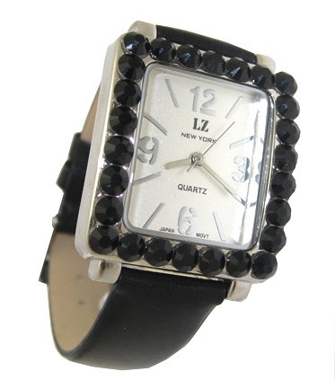 Swarovski Crystallized Genuine Leather Strap Lady's Fashion Watch/Jet Black at Amazon.com