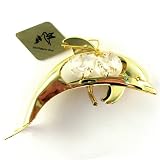 24k GOLD PLATED DOLPHIN PORPOISE NIGHT LIGHT w/ CLEAR SWAROVSKI CRYSTALS