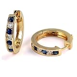 1.15 Carat Channel Set Diamond & Sapphire Earrings in 14k White Gold (with Safety Lock)