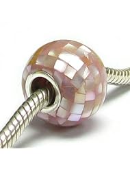 Sterling Silver Mosaic Mother Of Pearl Mop Pink Bead Charm For Pandora Troll Biagi Chamilia European Jewelry