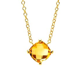 14k Yellow Gold Cushion Cut Briolette Citrine Solitaire Necklace by