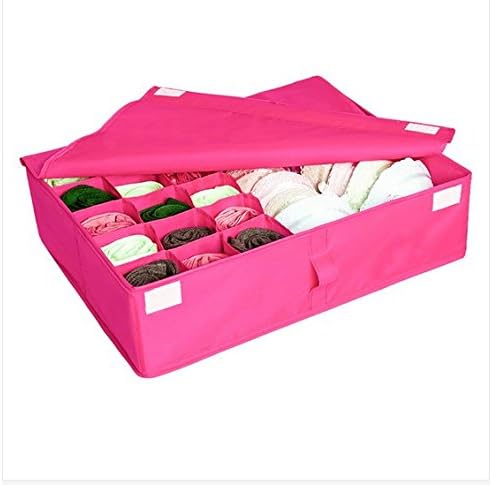 Colourful Washable Folding Storage Box Bag Grid Pattern for Bra Underwear Necktie Sock Organizer(rose red)