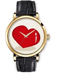 SPRAWL Aanalog Fashion Series Gold Ladies Watches of Genuine Black Leather Strap,Unique Wrist Watch for Women Girls Designed with red heart