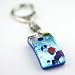 Handmade Square Shaped Murano Glass Keyring- Alexander Blue Silver Style 2
