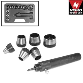 Neiko Interchangeable 10-Piece Hollow Punch Set with Adjustable Center Pin