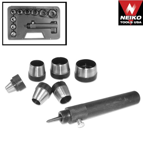 Neiko Interchangeable 10-Piece Hollow Punch Set with Adjustable Center Pin