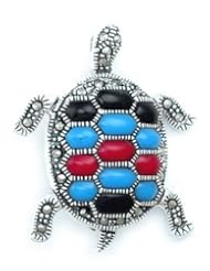Silverflake -Marcasite Turtle Pin Brooch with Inlay