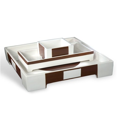 Place Tile Design Deco Tray/Dishes, Set of 3 different sized dishes, 1 Skup, Chocolate Brown/White