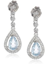 14K White Gold Gemstone and Diamond Drop Earrings