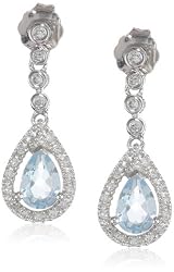 14k White Gold Aquamarine and Diamond Drop Earrings