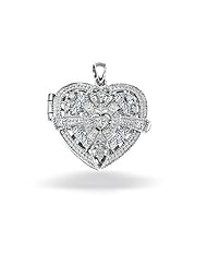 Valentines Day Gifts Bling Jewelry Silver CZ Vintage Style Heart Locket Pendant