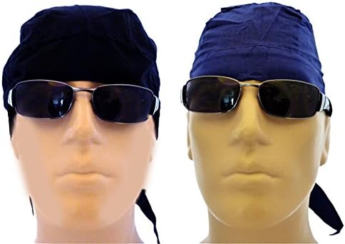Set of 2 Bikers Skull Caps Black Navy Blue Cotton Bandana Head Wrap Durag