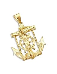 14k Yellow Gold Large Crucifix Anchor Charm Pendant New