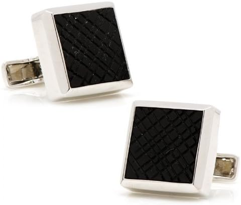Ravi Ratan Mens Sterling Onyx Etched Plaid Cufflinks