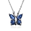 Sterling Silver Sapphire Butterfly Pendant, 18"