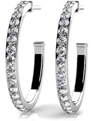 1.00 ct Ladys Round Cut Diamond Hoop Earrings in 14 karat White Gold