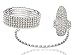 Silvertone Fully Iced Out Oval Style Adjustable Finger Ring and Slave Hand Chain Bracelet