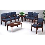 Transitional Reception Seating Group Avon Blue Fabric/Cherry Finish