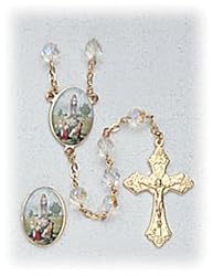 Crystal Rosary - Our Lady of Fatima - 7mm Crystal Beads - 21in. Gold Chain - Center Piece with Matching Lapel Pin - Gift Box Included - IMPORTED FROM ITALY