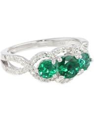 14k White Gold Gemstone and 1/2 cttw Diamond 3 Stone Ring