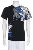 Winged Shoulder Rhinestone Cross Screen Printed Short Sleeve Crew Neck Cotton Mens Fashion T-Shirt - Clearance Sale !