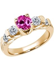 1.88 Ct Round Pink Created Sapphire G/H Diamond 18K Yellow Gold Ring