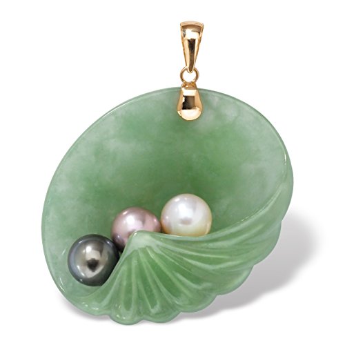 PalmBeach Jewelry Jade and Pearl Shell Pendant in 14k Gold