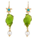 Tagliamonte - 14k Yellow Gold Lime Green Sea Shell, Turquoise and Freshwater Pearl Dangle Earrings