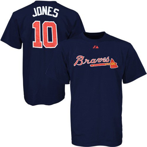 Chipper Jones Atlanta Braves Name and Number T-Shirt, Navy Blue (Small)