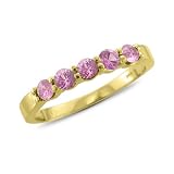 Natural Pink Sapphire Wedding Ring in 14k Yellow Gold 5 Stone Ring, 0.75 cttw