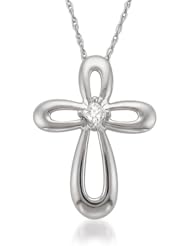 14k White Gold Princess-cut Diamond Accent Cross Pendant Necklace (H-I, I1-I2)