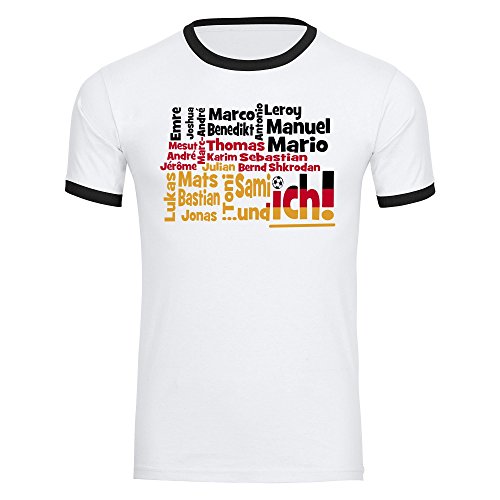 T-Shirt und ich Deutschland EM 2016 Frankreich Herren weiß / schwarz Gr. S – 2XL France Germany Deutschland, Größe:M